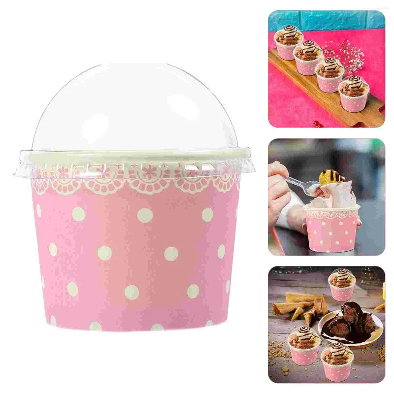 Disposable Cups Straws 50 Pcs Ice Cream Paper Holder Jelly Cake Containers Dessert Pudding Transparent Lids Sundae