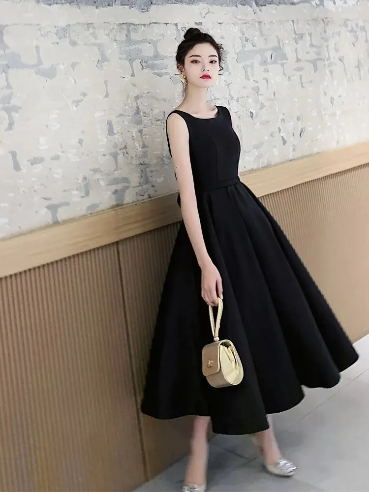 Black Chiffon Ankle-Length A-Line Evening Dress with Bow and Hooded Collar  for Women from Dhgate Urban Sexy Dresses - price 43.18
