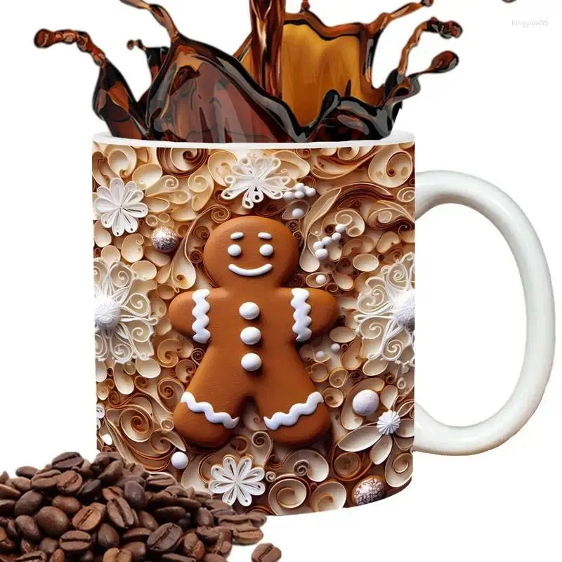 Mugs 3D Christmas Mug Festive Holiday Coffee With Gingerbread Men 350ml Ceramic For Table Decorations Painting Party