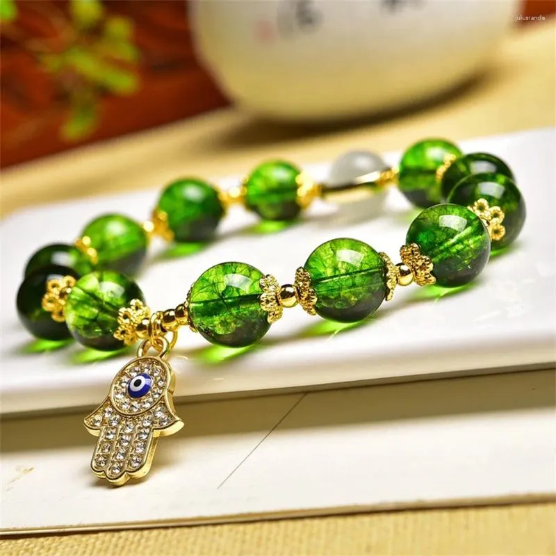 Link Armbanden 10mm Natuurlijke Groene Olijf Kristal Armband Mode Edelsteen Sieraden Reiki Genezing Cadeau Voor Vrouwen 1pcs