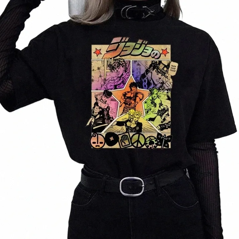 FI 유니스, Jojo Bizarre Adventure Plus Size Size Size Tirt Tops 만화 애니메이션 Harajuku 남성 Tshirt 캐주얼 스트리트웨어 E4SO#