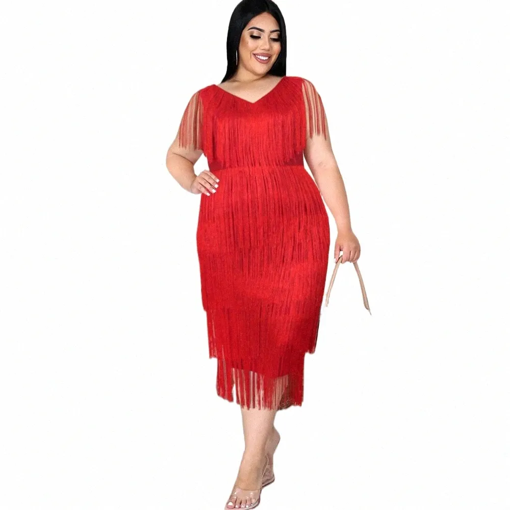 Plus Size Kwastje Sleevel Elegante Dr Vrouwelijke Luxe Diner Prom Vrouwen Effen Omzoomd Gewaad Fi Grote Maat Avond Dr e2oy #