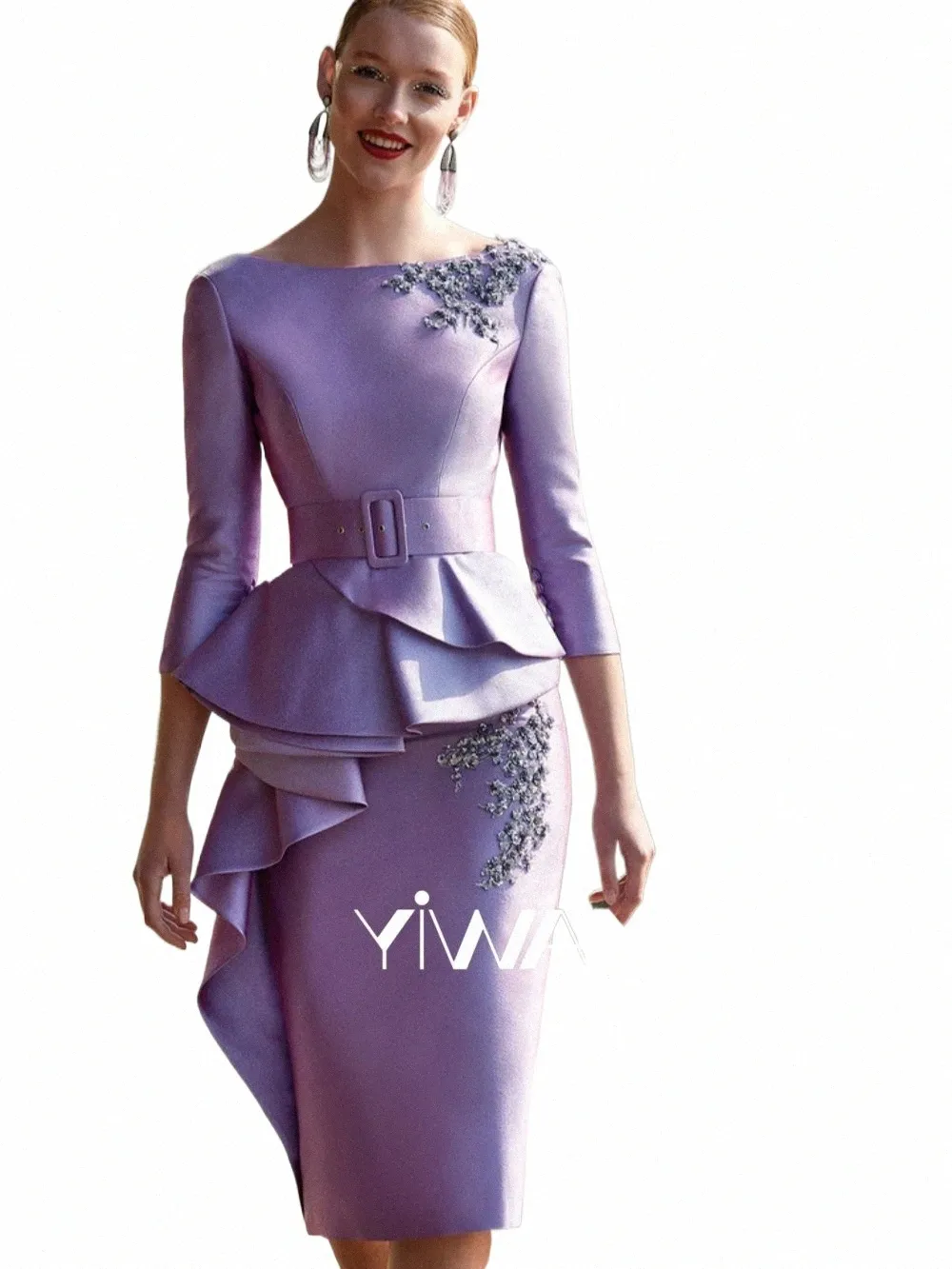 Elegant Mother of the Bride Dress 3/4 Sleeve Knee-Length Wedding