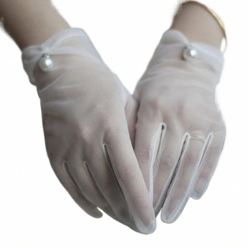 Braut Handschuhe Hochzeit Handschuhe Weiße Gaze Frau Handschuhe Dünne Spitze Damen Fingered Perle Hochzeit Accories q74J #