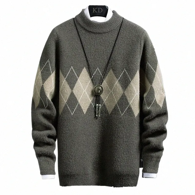men Clothing 2023 Men's Sweater Winter Thickened Sweater Youth Half Turtleneck Sweater Men's Loose Trend Coat t7ZJ#