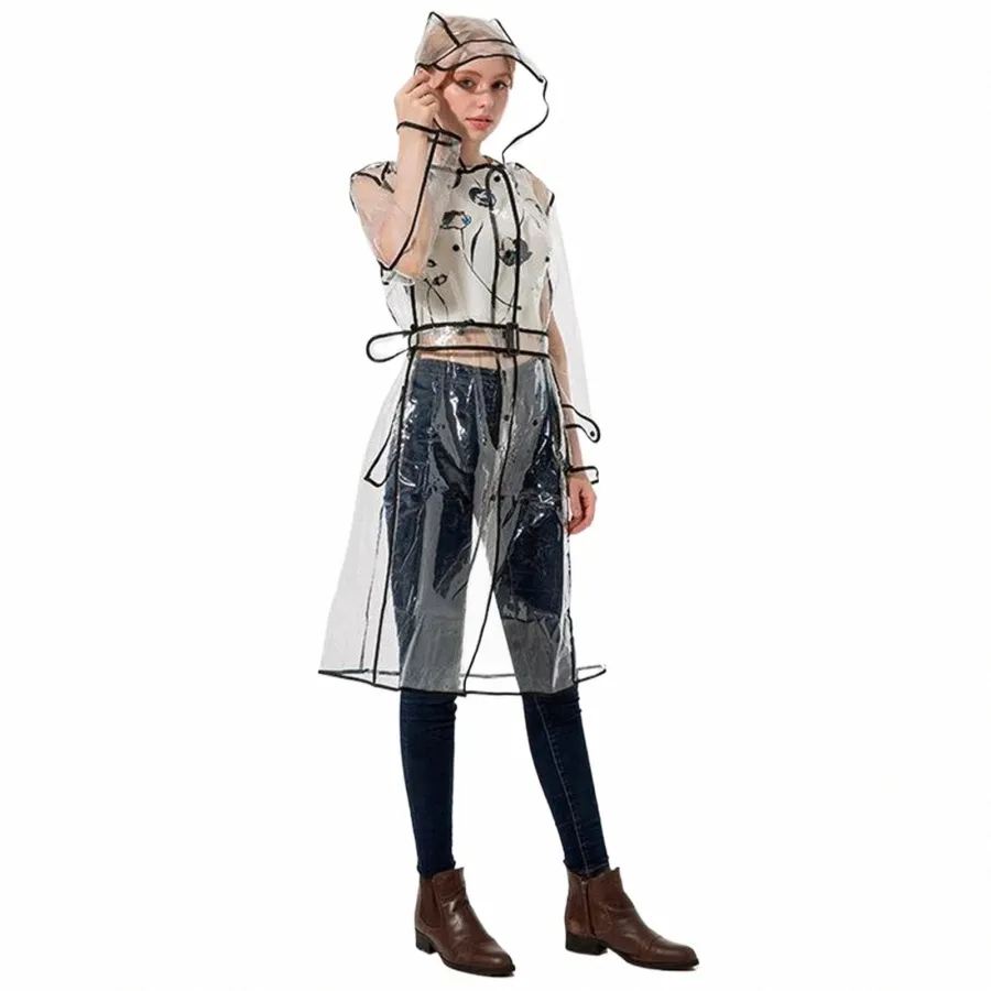 transparent Raincoat for Women Fi EVA Waterproof Rain Pcho with Hood Trench Coat Clear Rain Cape Jacket Hooded d44y#