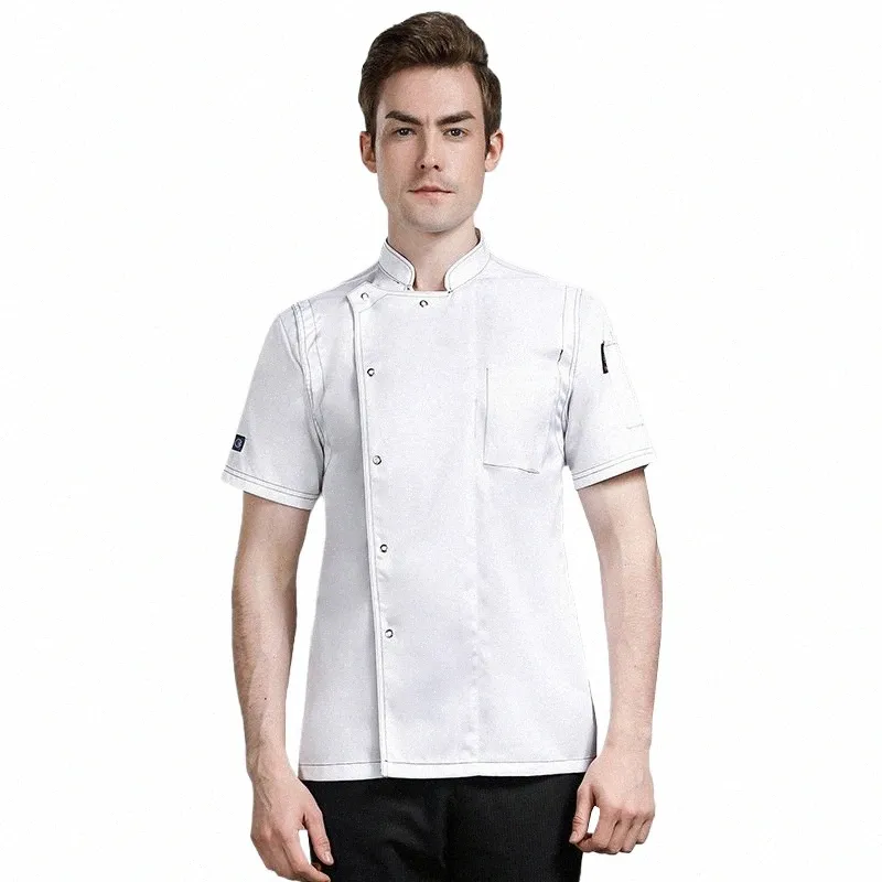Restaurant Chef Uniform Korte Mouwen Hot Pot Winkel Keuken Jas Hotel Kok Werkkleding Heren Shirt Bakkerij Ademende overalls A4UC #