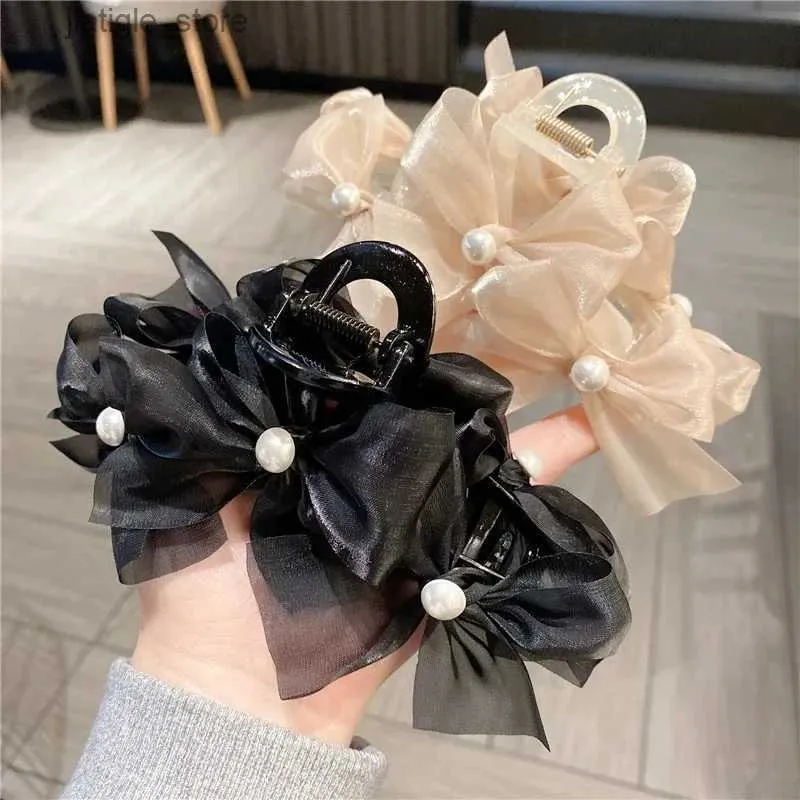 Fermagli per capelli Estate Nuovo Arco in tulle Artigli per capelli per le donne Ragazze Eleganti fermagli per capelli fatti a mano Farfalla Clip per coda di cavallo Copricapo Accessori per capelli Y240329