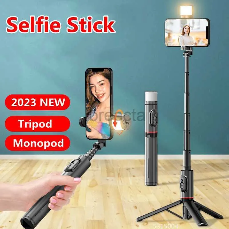 Selfie Monopods Fangtuosi 2023 Ny trådlös vikbar Bluetooth Selfie Stick Monopod med Bluetooth Shutter aluminiumlegering stativ för iPhone 24329