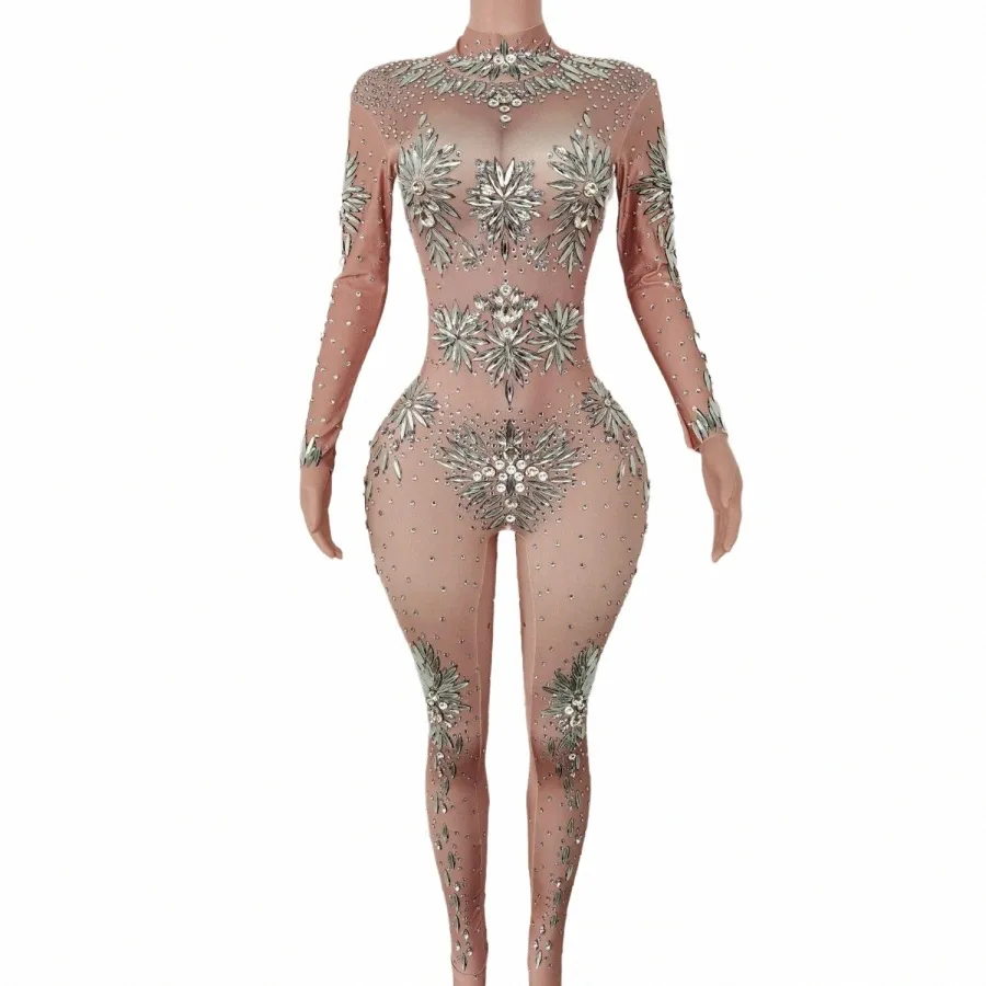 skinny Party Nightclub Glass Crystals Leotard Bodysuit Big Rhinestes Celebrati Dj Bar Show Dance Stage Performance Costume E7J7#