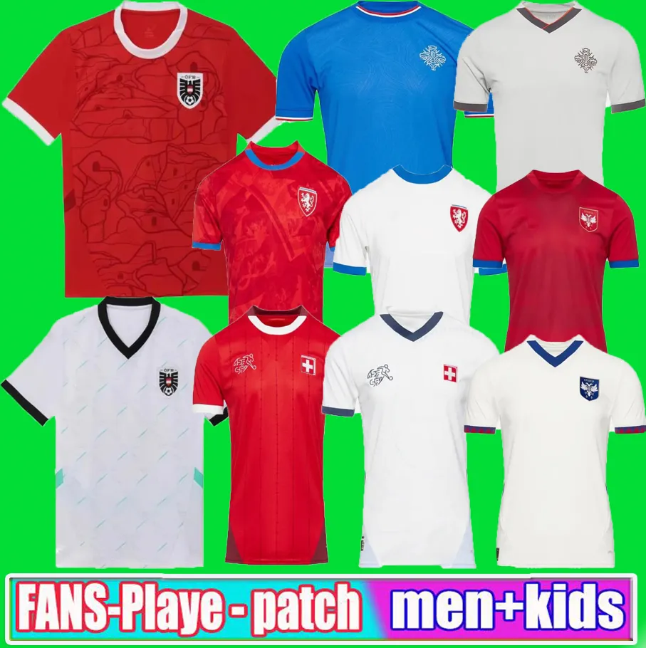 Nya tjeckiska reBublic Soccer Jerseys Schweiz Home Away 24/25 Österrike Red Blue White 2024 2025 Island sorterar fotbollströjor Sortswear Serbia Camisola Euro