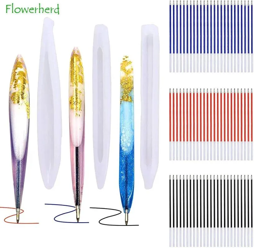 Backformen 3 Stück Stiftharzform Kugelschreiber Silikonformen Epoxidharz mit 60 Stück Nachfüllstiften für die Herstellung von DIY-Handwerken