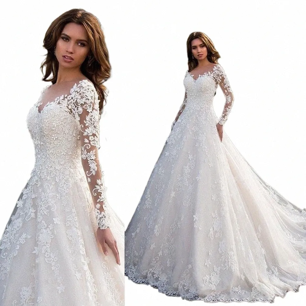 beige romantico 3D petalo fatto a mano da sposa Dr con pizzo scollo a V maniche elegante Dr per dolce sposa 2024 nave libera s9rV #