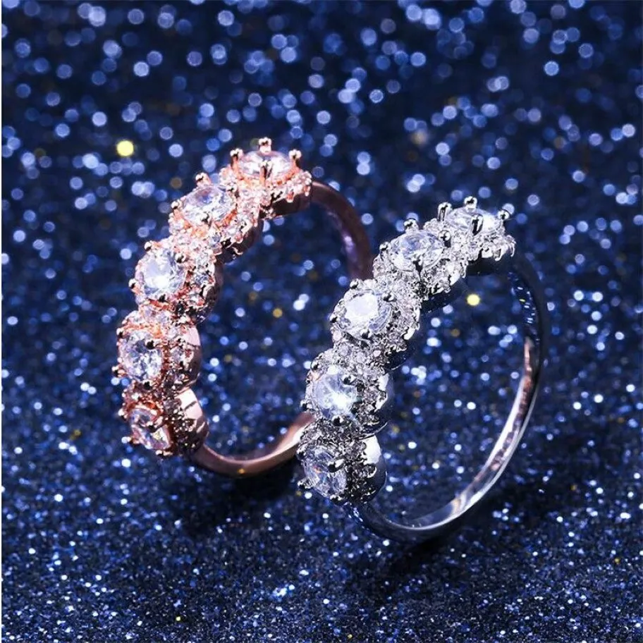 En çok satan vintage moda takı 925 STERLING Silverrose Gold Dolgu Üç Taş Beyaz Topaz CZ Partisi Pırlanta Kadınları Alyans2047