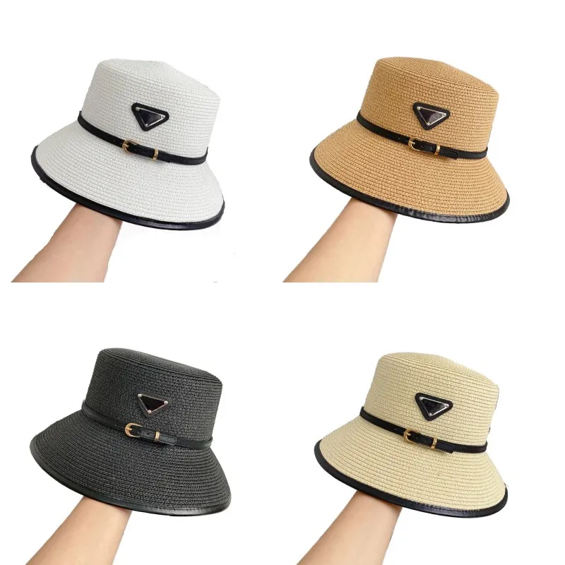 Retro bucket hat designer for male female multiple style sun prevent multicolour adumbral sun hat fashion accessories triangle letter straw hat solid ga0132 C4