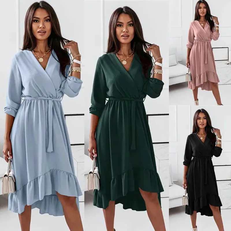 Robes de maternité 2023 Robe pour femmes enceintes Casual Col en V Robe à manches longues Élégante Femmes enceintes Photoshot Robe Sexy Débardeur L2403