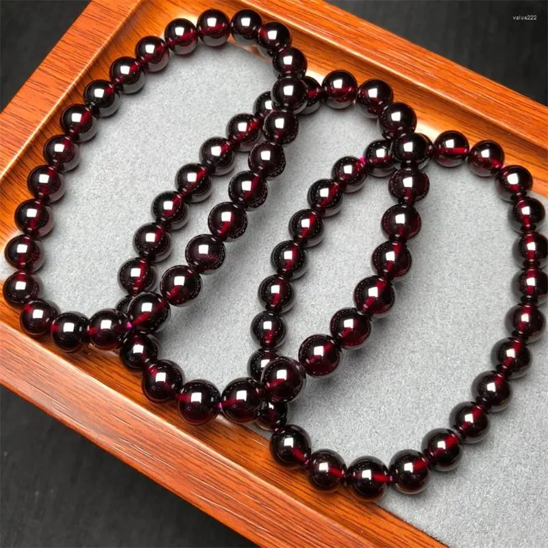 Link Bracelets 7.5MM Natural Wine Red Garnet Bracelet Crystal Reiki Healing Stone Fashion Jewelry Gifting Gift For Women 1PCS