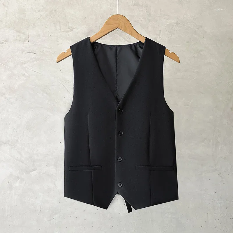 Men's Vests 2024 Men Spring Autumn Fashion Solid Color Suit Vest Male V-neck Sleeveless Jackets Mens Short Buttons Casual Waistcoat D754