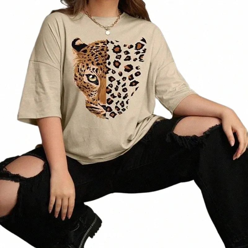 Leopard Print T-Shirt Womens - Vintage Loose Fit Tee, Plus