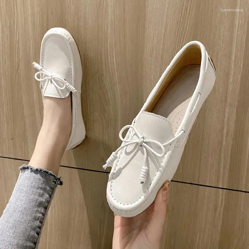 Casual Schuhe Runde Kappe Bowtie Rindsleder Wohnungen Frauen Gemütliche Flache Unterseite Echtes Leder Schleife Quaste Slip Auf Loafers Weibliche Faul mocasines