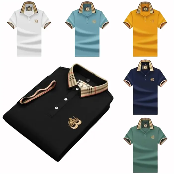 Новинка 2024 года, летняя мужская рубашка-поло из жемчуга, шелка и хлопка, повседневная деловая футболка с вышивкой и короткими рукавами, топ