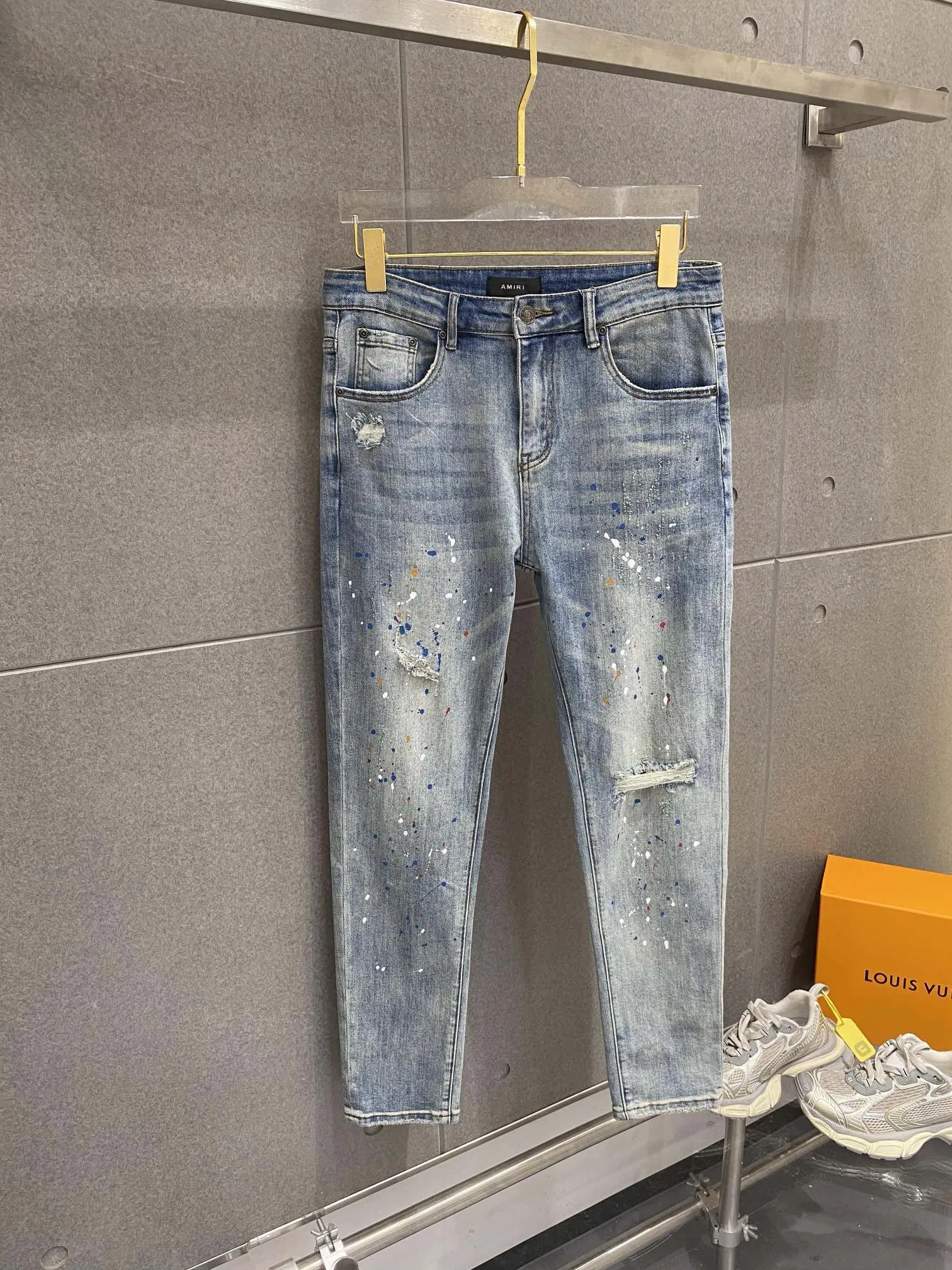 2024 Lente Herfst Gescheurde Rits Heren Jeans Licht Gewassen Gestreepte Man Lange Potlood Broek WCNZ008