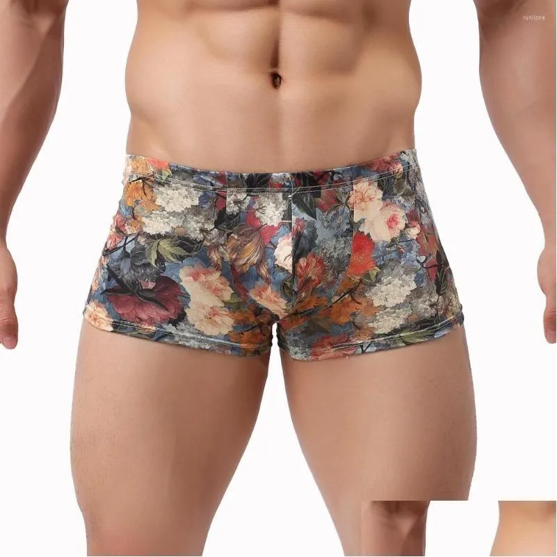 Underpants Y Men Panties Underwears Court Style Printing Mens Boxers Breathable Silk Soft Male Under Wear Drop Delivery Apparel Underw Dhmos