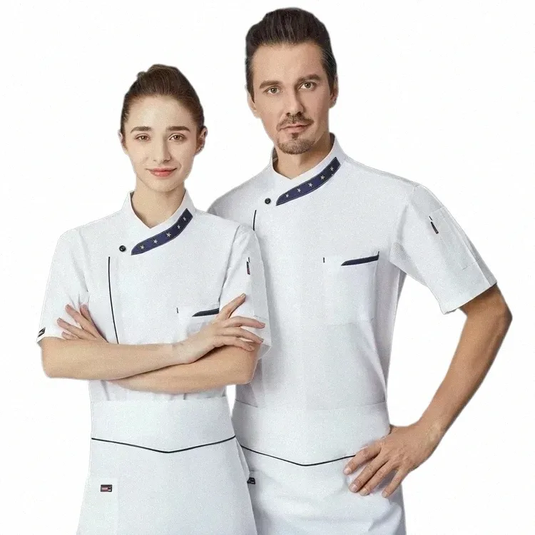 chef Jacket Men Women Short Sleeve Restaurant Kitchen Cook Clothes Bakery Waiter Uniform U5iu#