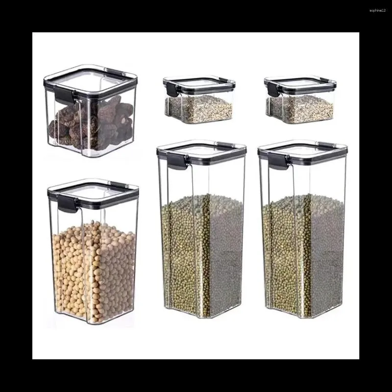 Bottiglie di stoccaggio 6 pezzi Contenitori da cucina Scatola di condimento Organizer Barattoli per cereali Barattolo sfuso con coperchio