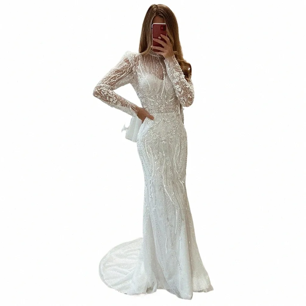 Abiti da sposa a sirena per le donne 2022 in rilievo di pizzo di lusso Lg abiti da sposa maniche eleganti sposa elegante Dr abiti da sposa C8rE #