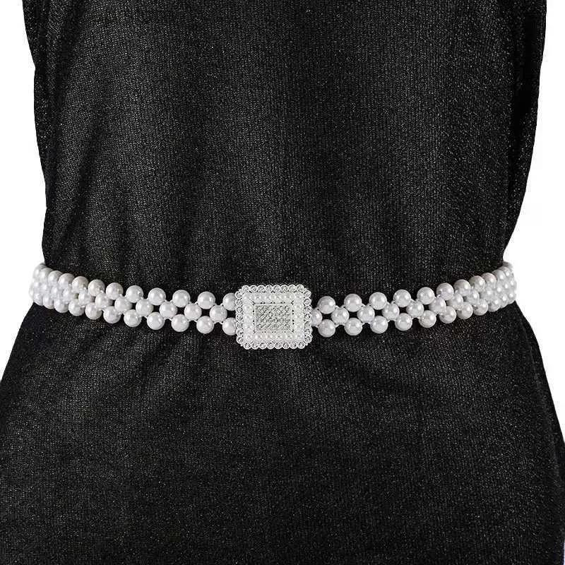 Midjekedjor Bälten Pearl Midjekedja Multi-Layer Pearl Crystal Midjekedja Täräckad Elastisk kedja lämplig för bröllopsklänningar och långa kjolar Y240329