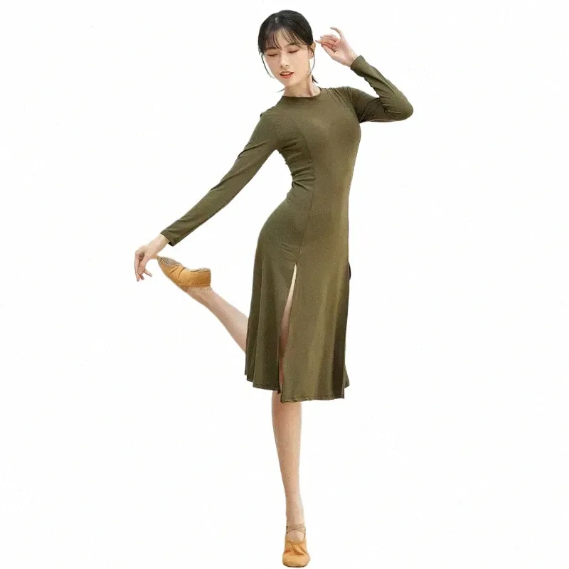 Женщины Сексуальный подол с разрезом Дизайн Танец Dr for Madam Одежда для латинских танцев Модальный вальс Lg Современные костюмы для взрослых Тренировочная одежда Dr S5ul #