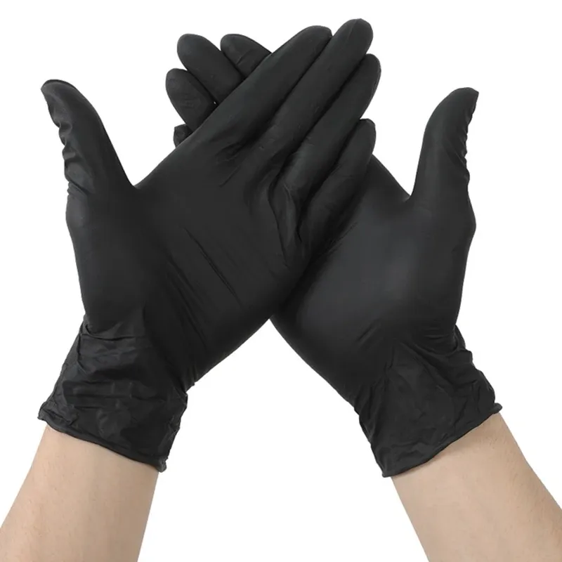 Eldivenler 100 adet tek kullanımlık siyah nitril eldivenler ev temizliği için güvenlik araçları lateks ücretsiz antistatik bahçe eldivenleri