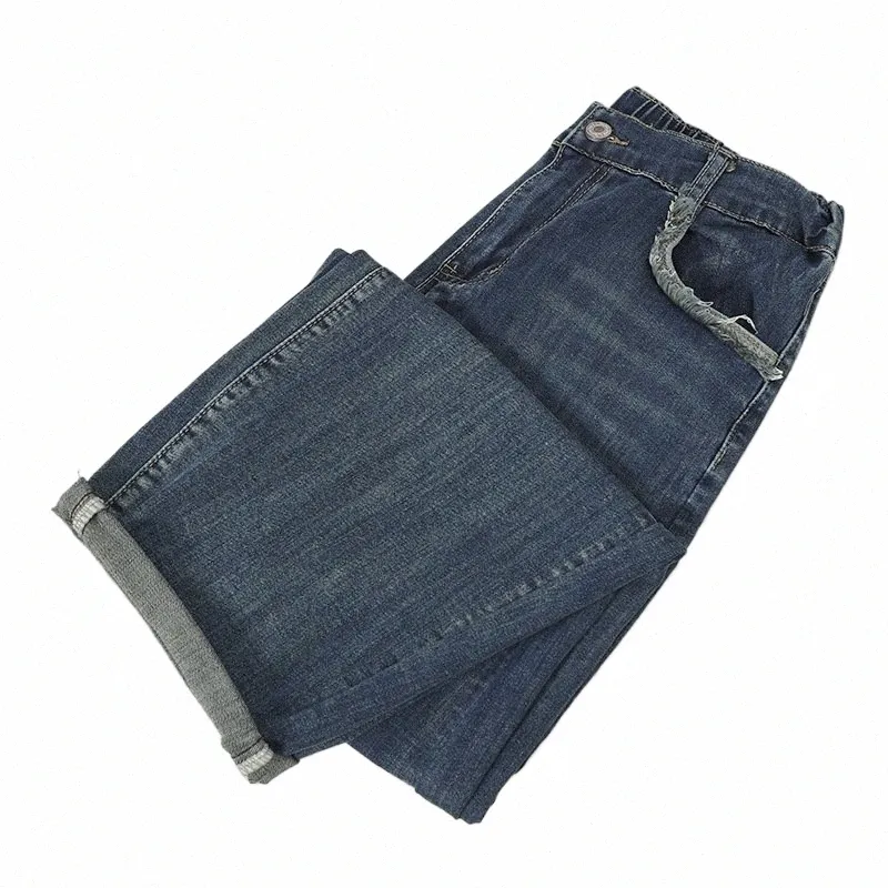 2023 Autumn Clothes Women Jeans Plus Size High midja Rough Edge Pocket Harem Pants Casual Solid Color Bottom Curve K5ek#