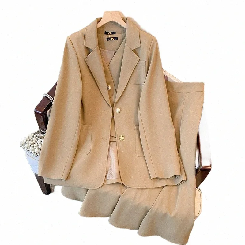 150kg Plus Size Women's Bust 160 Autumn New Profial Casual Suit Coat Vest Half Skirt Three Piece Set 5XL 6XL 7XL 8XL 9XL j2aB#