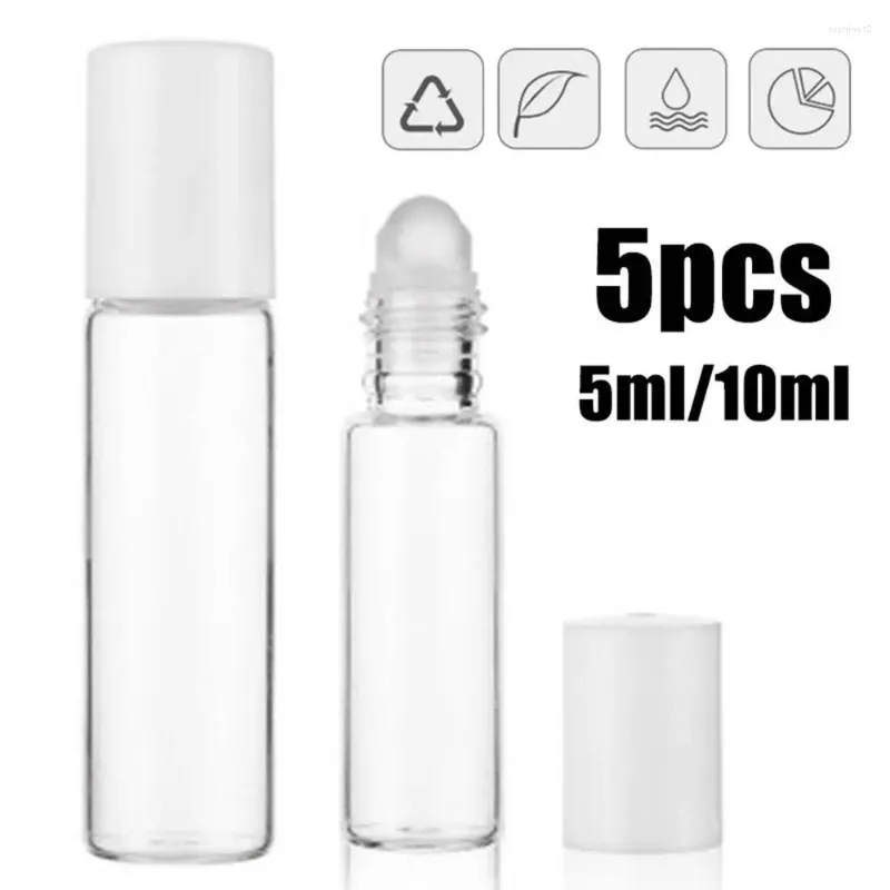 Bouteilles de stockage 5 pièces 5/10ml, bouteille à bille en verre Transparent, distribution de cosmétiques, huile essentielle, crème pour les yeux, voyage