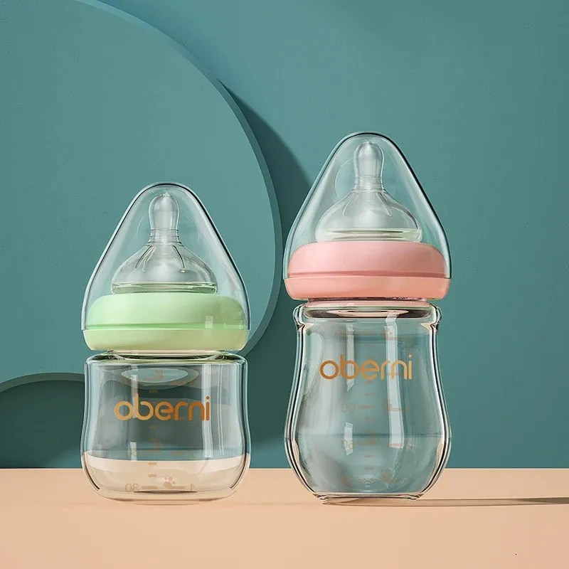 Oberni Biberon en verre pour bébé 120 ml 150 ml Matériau borosilicate Biberon à boire pour lait infantile Ensemble de différentes combinaisons de couleurs 240314