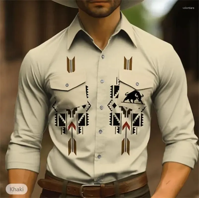 Camisas casuales para hombres Camisa Talla grande Patrón de tribu Estampado para primavera Moda Estilo vintage Ropa de manga larga