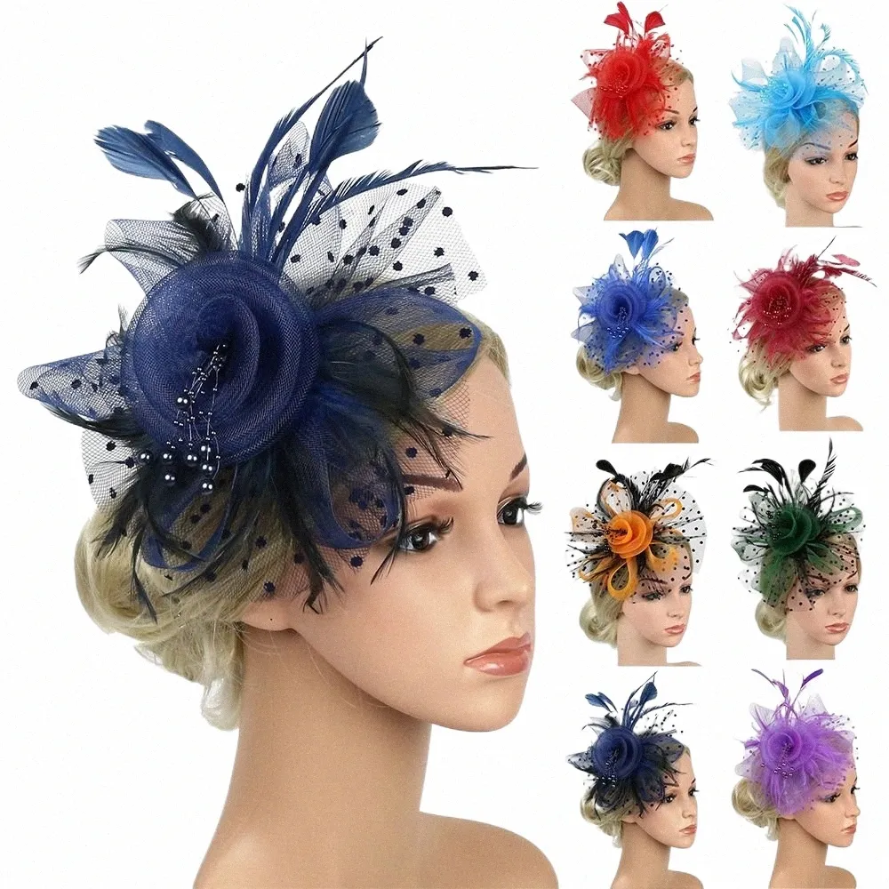 Сетка и перо Fascinator Hat повязка на голову Алиса повязка на голову клип сетка Fr свадебный коктейль аксессуары для волос чаепитие повязка на голову G7wP #