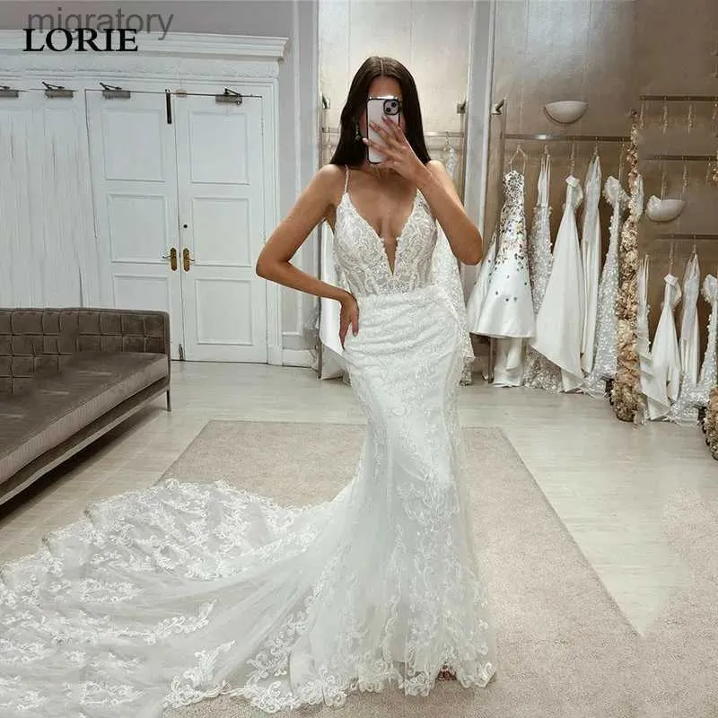 Abiti sexy urbani LORIE pizzo sirena da sposa senza maniche scollo a V abito da sposa abiti da sposa Sweetheart Girl Gown 2024 Personalizza yq240329