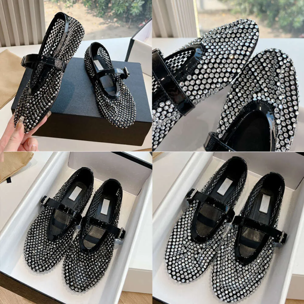 Lüks Bulingbuling Sandal Rhinestone Fishnet Ballet Flats Kadın Loafers Siyah Kumaş Klasik Toka Sıradan Ayakkabı 548