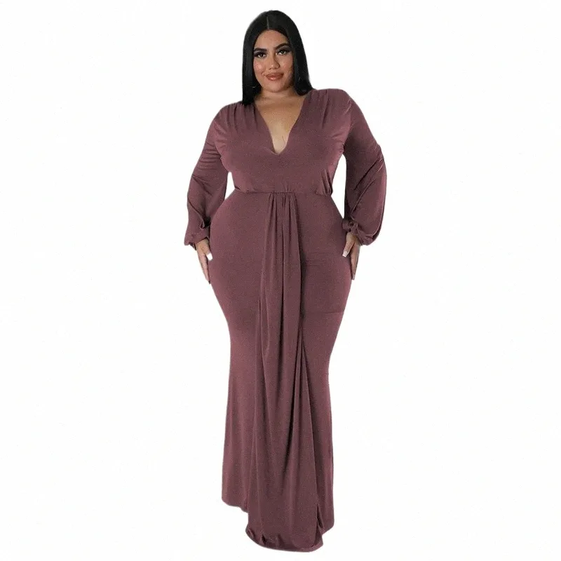l-4xl Solid Lg Sleeve V Neck Irregular Elegant Plus Size Dres for Women 2022 Sexy Prom Clothing Fall Outfits Dropship W0sV#