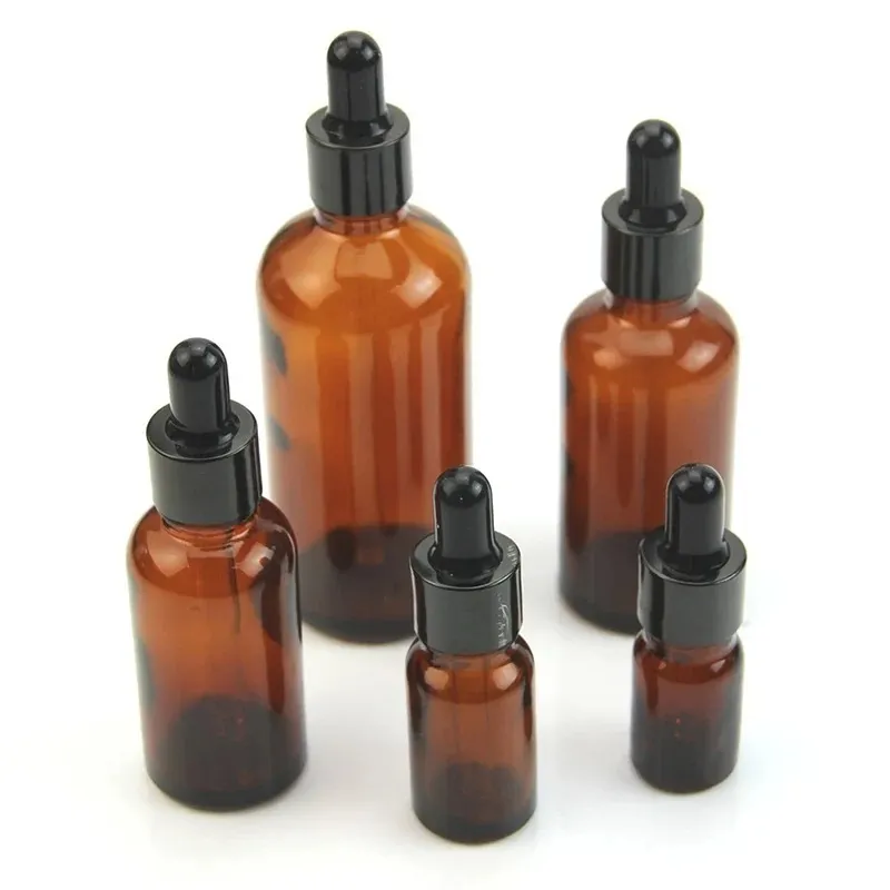 Empty Dropper Bottle Amber essential oil Glass Aromatherapy Liquid Brown 5-50ml Drop for massage Pipette Bottles Refillable