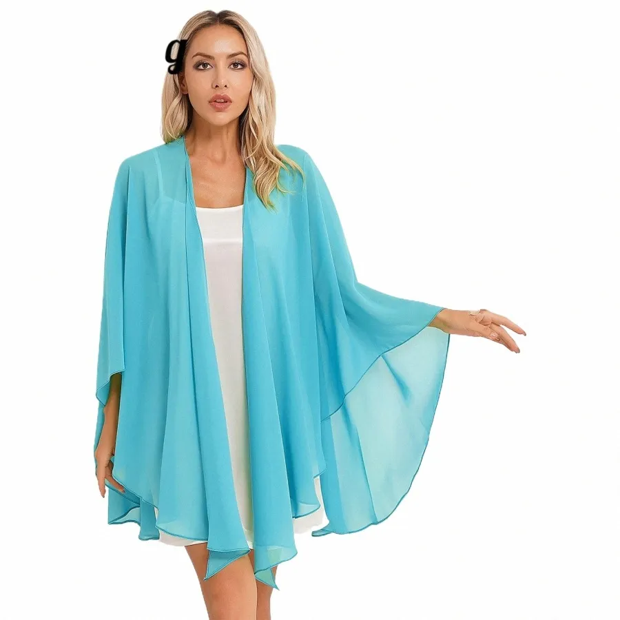 Femmes See-Through Chiff Wraps Châle Soirée De Mariage Cape De Mariée Superposition En Plein Air Beachwear Cover Ups pour Dr Accories A3XQ #