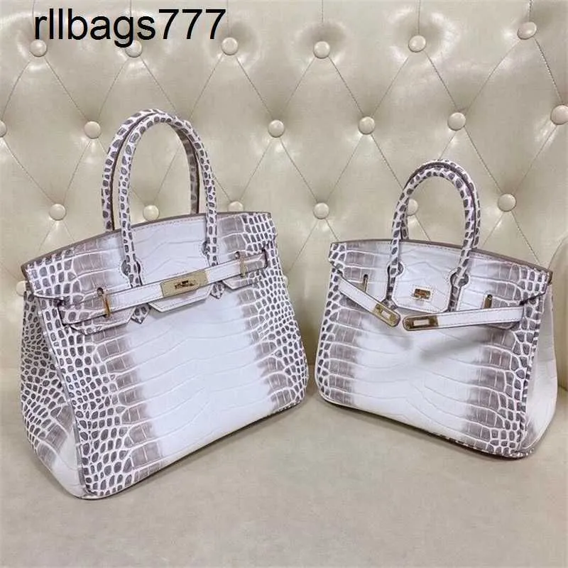 Bk Luxurys Sac en cuir 2024 le 30 le même type de vache crocodile blanc de l'Himalaya pour femme une épaule bandoulière mode