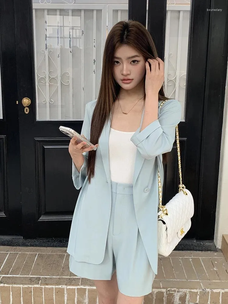 Work Dresses Sweet Girl Suit Women's Summer Loose Tailored Coat High Waisted Shorts Casual Two-piece Set Fashion Female Clothes