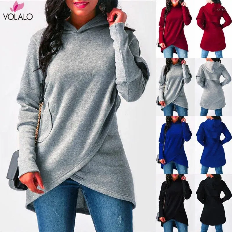 Sudaderas con capucha para mujer VOLALO, estilo de otoño e invierno, ropa transfronteriza, vestido Irregular con gorra holgada para mujer