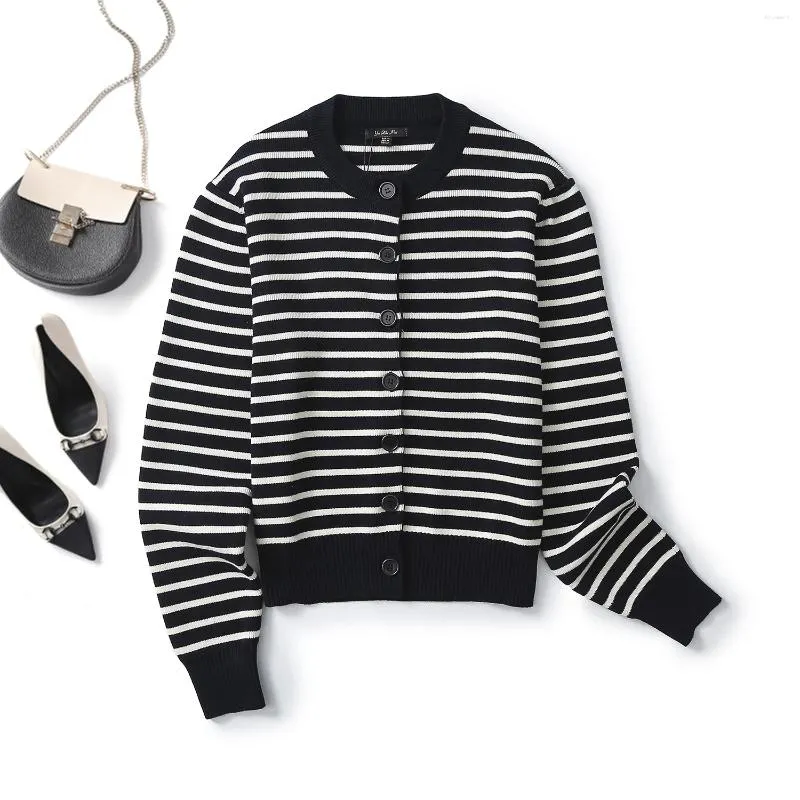 Women's Knits Ethereal MD 2024 Style Of Casual Commuter Slim Cut Crew Neck Sweater Cardigan With Striped