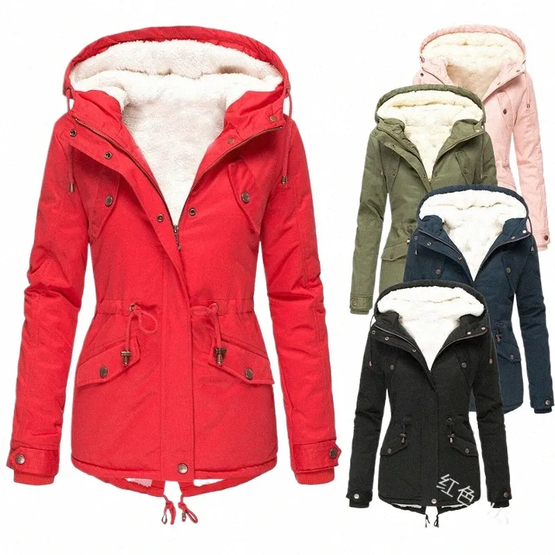 women's Winter Jacket Warm Solid Plush Thickened Lg Winter Coat Outdoor Hiking Hooded Casual Windproof Parka Coat Overcoat 61Hf#