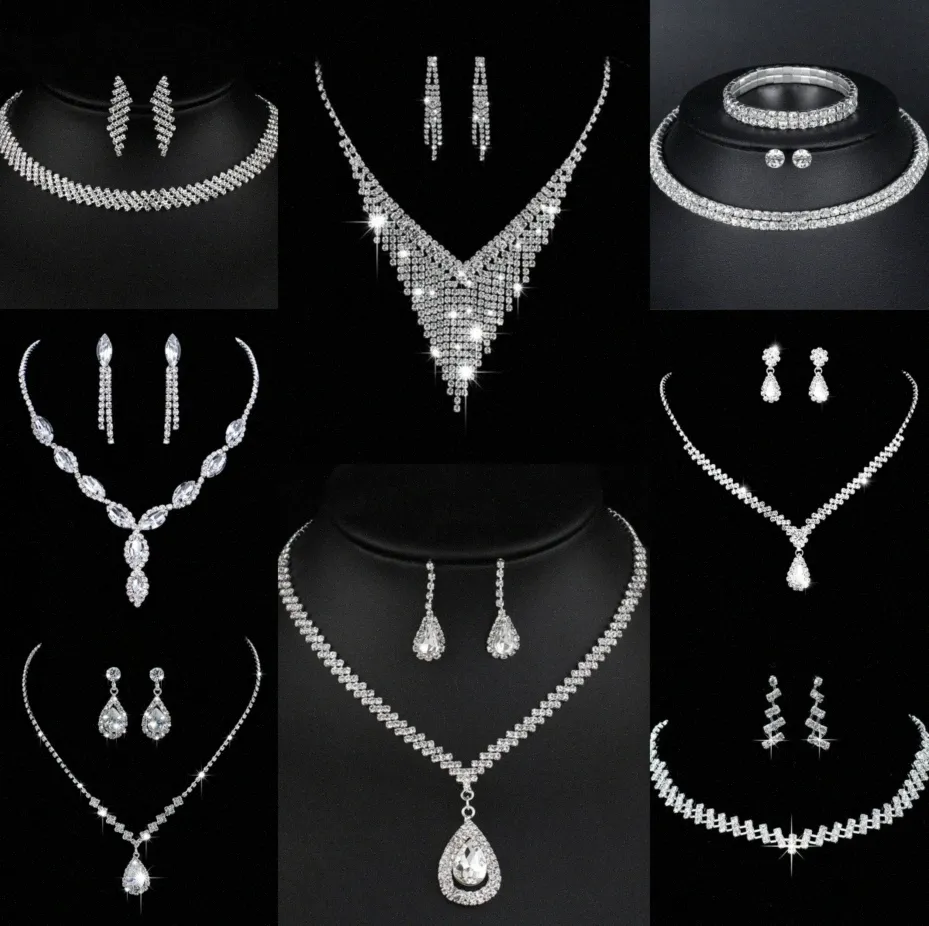 Prezioso laboratorio con diamanti set di gioielli in argento sterling collana di nozze orecchini per le donne gioielli di fidanzamento nuziale regalo 79zH #